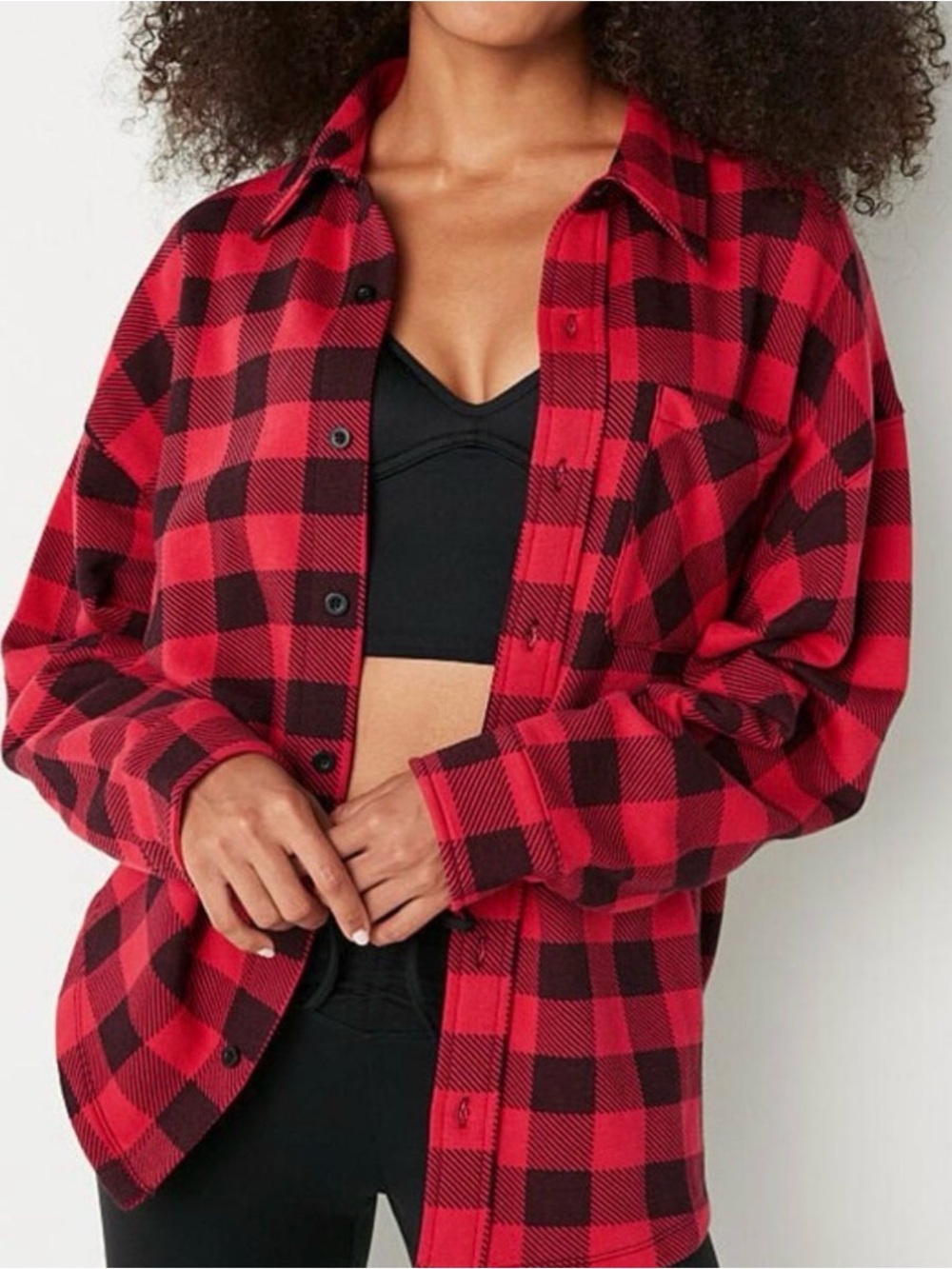 Victoria's Secret Red and Black Buffalo Plaid Button-Down Shirt